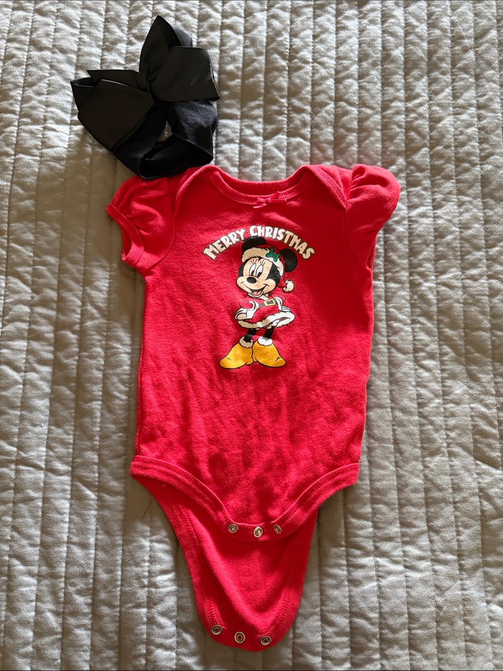 Disney Red Minnie Mouse 'Merry Christmas' One-Piece Bodysuit